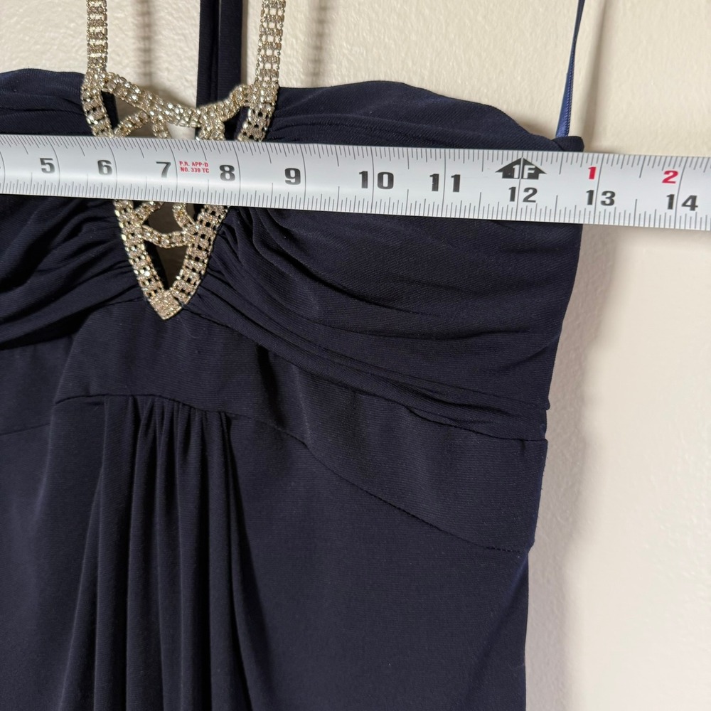 Cache Gown 6 Midnight Blue Rhinestone Halter Neck Formal Dress Maxi Made in USA - Picture 11 of 13